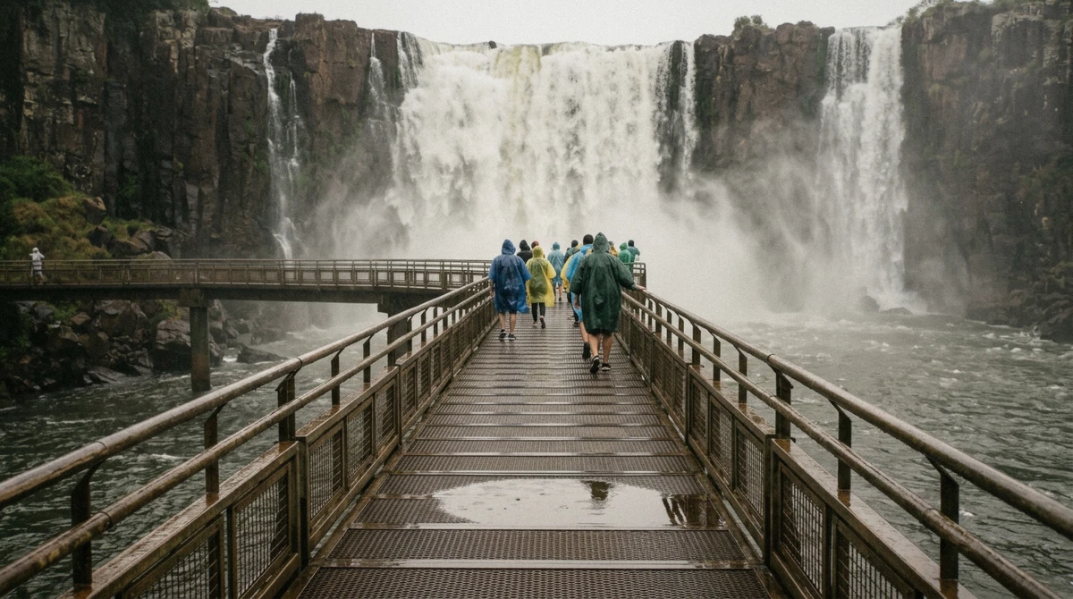Walkway below the Devil's Throat on the Brazilian side during a private Iguazu Falls tour with boat